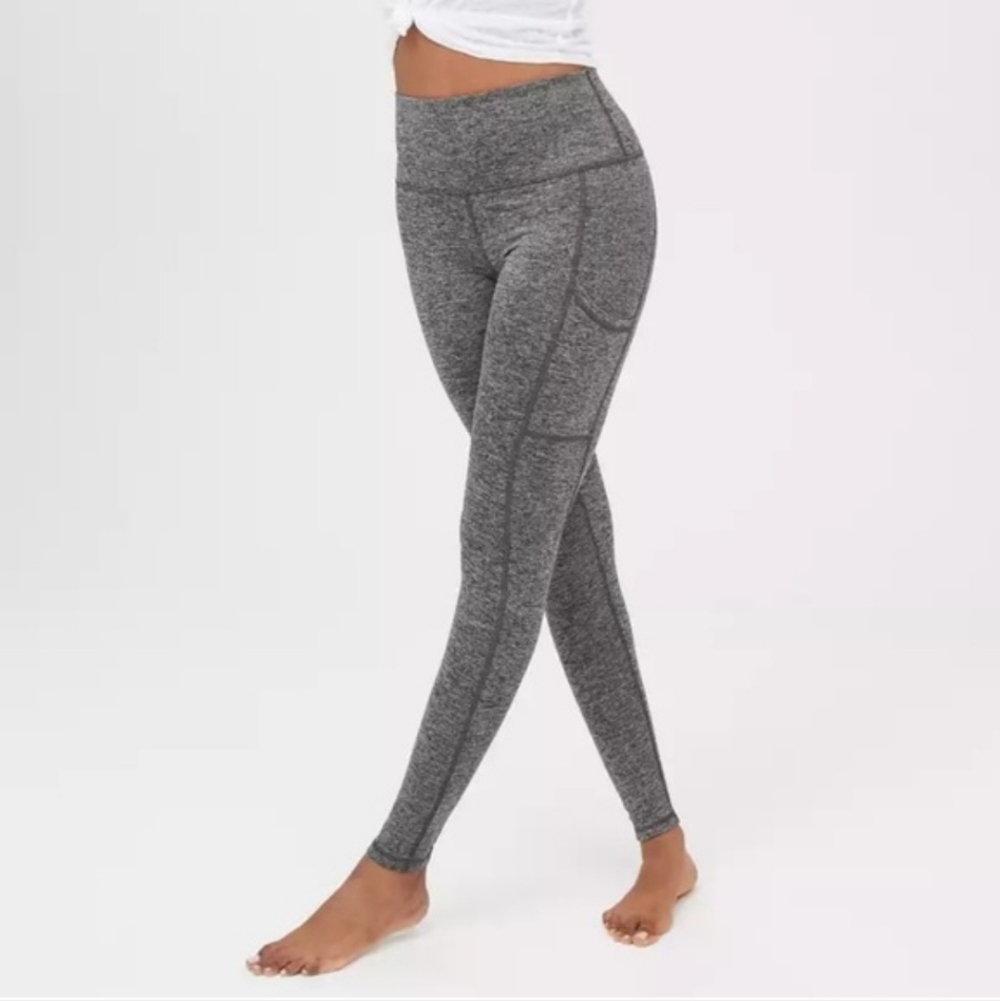 Aerie Chill Play Move Heather Grey High Rise Active Leggings Size Small